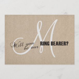 Invitation Mariage en toile de lin rustique Monogramme Porteu