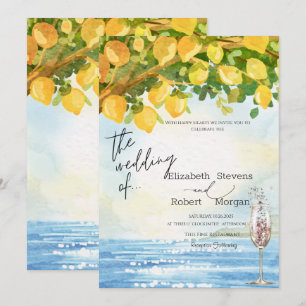Invitation Mariage en verre de champagne de mer citron
