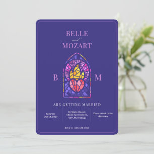 Invitation Mariage en vitrail au coeur violet