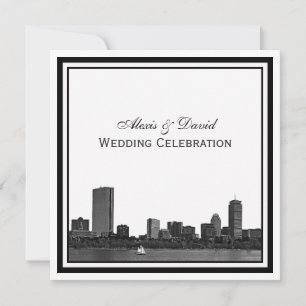 Invitation Mariage encadré L de Boston Skyline Etted