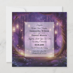 Invitation Mariage enchanté dans la forêt violette à minuit