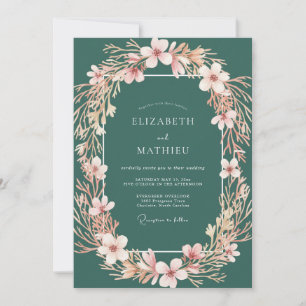 Invitation Mariage enchanté dans une forêt émeraude verte et 