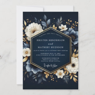 Invitation Mariage Enchanté de Fleurissement Navy