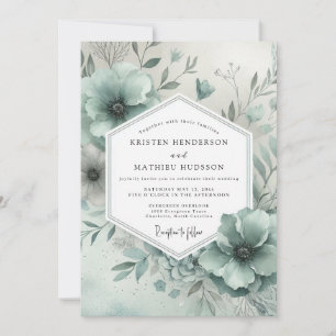 Invitation Mariage Enchanté de Fleurs Bleu Poussiéreux