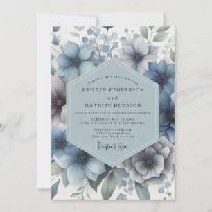 Invitation Mariage Enchanté de Fleurs Bleues Poussiéreuses