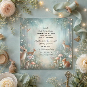 Invitation Mariage enchanté de forêt aux tons de thé et de pê