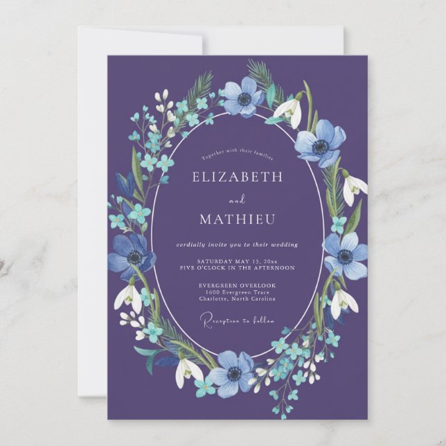 Invitation Mariage Enchanté de l'Hiver Violet (Devant)