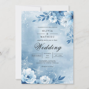 Invitation Mariage Enchanté Fleur Bleue Glacée