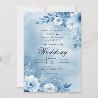 Invitation Mariage Enchanté Fleur Bleue Glacée