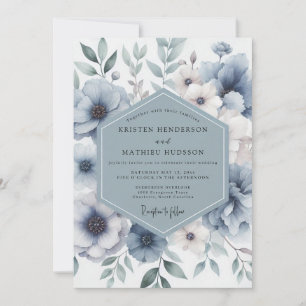 Invitation Mariage Enchanté Fleur Bleue Poussiéreuse