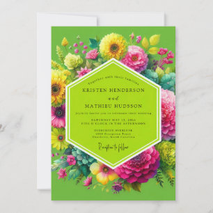 Invitation Mariage Enchanté Floral Vert Citron