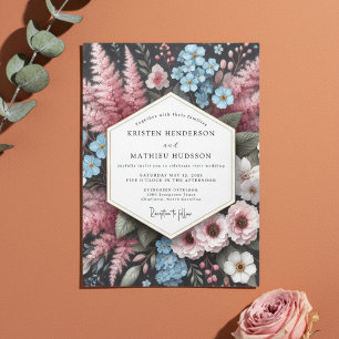 Invitation Mariage Enchanté Rose Poussiéreux Floral