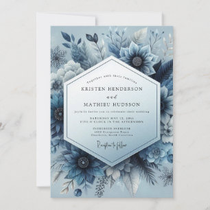 Invitation Mariage Enchantement Floral Bleu Ardoise