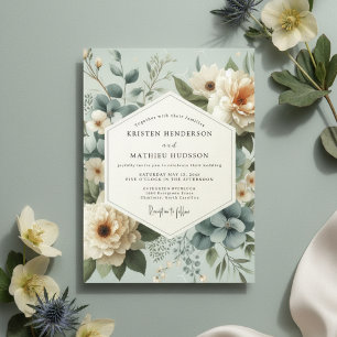 Invitation Mariage Enchantement Floral Bleu Clair