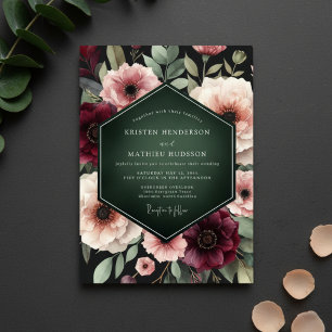 Invitation Mariage Enchantement Floral Bourgogne Profond