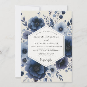 Invitation Mariage Enchantement Floral Navy