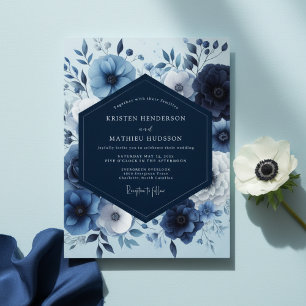 Invitation Mariage Enchantement Floral Navy