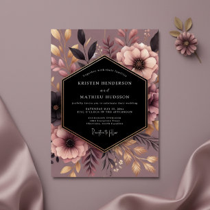 Invitation Mariage Enchantement Floral Rose Poussiéreux