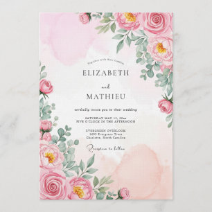 Invitation Mariage Enchantement Floral Rose Poussiéreux