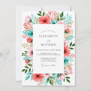 Invitation Mariage Enchantement Floral Turquoise Corail