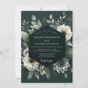 Invitation Mariage Enchantement Floral Turquoise Profond