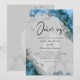 Invitation MARIAGE   Encre à alcool Abstrait Bleu Éblouissant