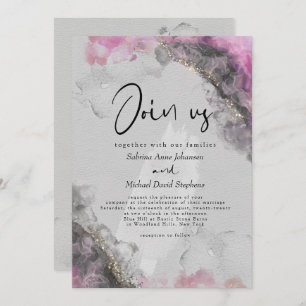 Invitation MARIAGE Encre Abstraite d'alcool rose et onyx