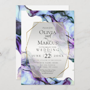 Invitation MARIAGE Encre Abstraite Indigo Turquoise vibrant