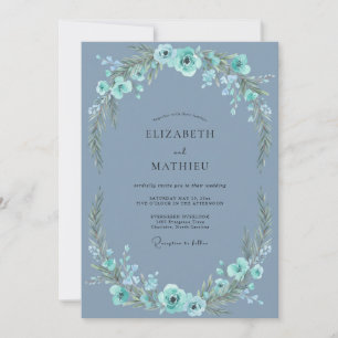 Invitation Mariage encre acier aigue-marine vigne
