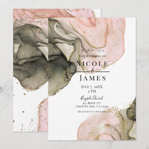 Invitation Mariage Encre Ethéré Humeur Rose Noir Or