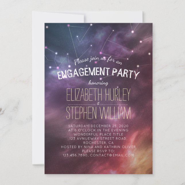 Invitation Mariage Engagement Party Galaxy Star Constellation (Devant)