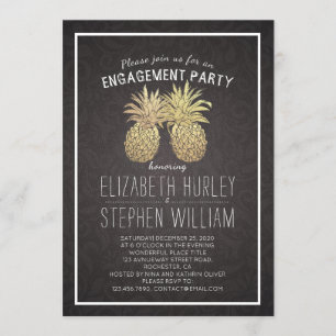 Invitation Mariage Engagement Party Golden Pineappy Couple