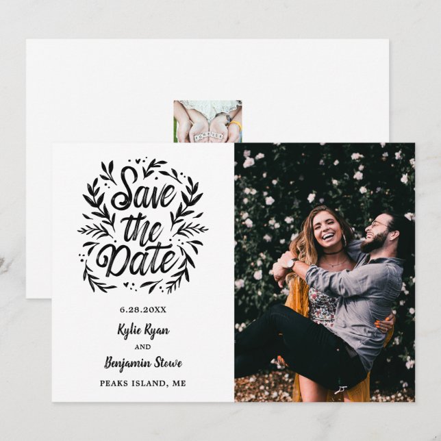 Invitation Mariage Enregistrer la date 2 Photo Typographie bo (Devant / Derrière)
