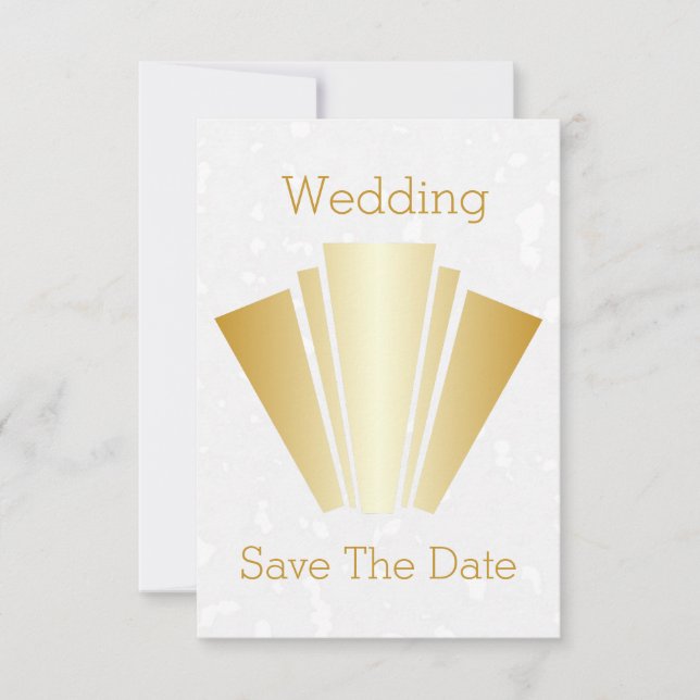 Invitation Mariage Enregistrer La Date Gold Art Déco Design (Devant)