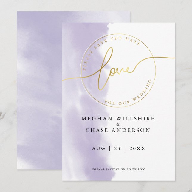 Invitation MARIAGE | Enregistrer la date Lilac Violet Aquarel (Devant / Derrière)