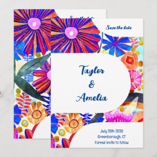 Invitation Mariage Enregistrer la date Retro Blue Orange