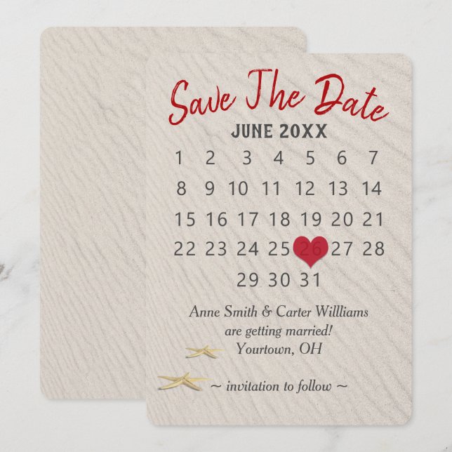 Invitation Mariage Enregistrer le calendrier des dates sur le (Devant / Derrière)