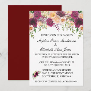 Invitation Mariage Espagnol Bourgogne Rosa Floral Clair