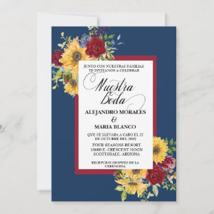 Invitation Mariage espagnol Bourgogne tournesol Nuestra Boda