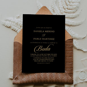 Invitation Mariage Espagnol Classique Noir et Or Boda
