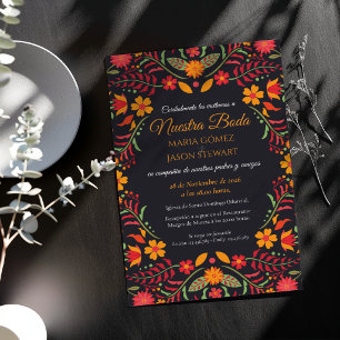 Invitation Mariage Espagnol Coloré Boda Floral Noir Fiesta
