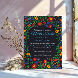 Invitation Mariage Espagnol d'Art Populaire Floral Coloré Noi