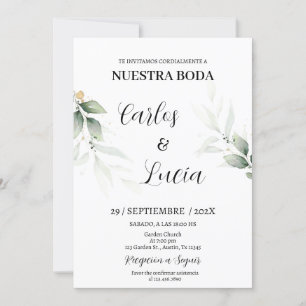 Invitation Mariage espagnol Eucalyptus vert