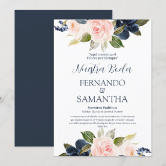 Invitation Mariage espagnol floral bleu et bleu marine