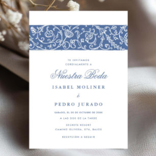 Invitation Mariage Espagnol Luxueux Fleurs Bleues Nuestra Bod