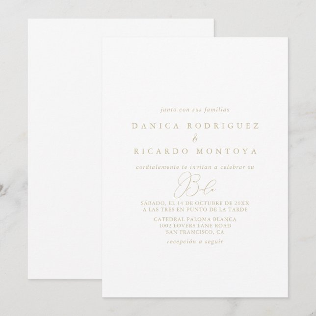 Invitation Mariage espagnol minimaliste chic or  (Devant / Derrière)