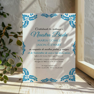 Invitation Mariage Espagnol Minimaliste Turquoise Talavera