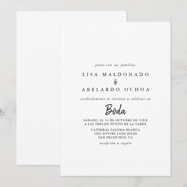 Invitation Mariage espagnol moderne (Devant / Derrière)