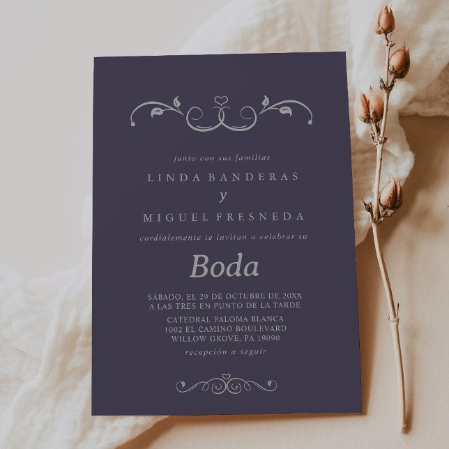 Invitation Mariage espagnol Purple Grey Elegant Boda (Créateur téléchargé)