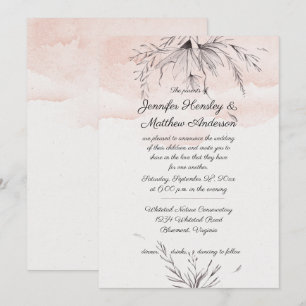 Invitation Mariage esquisse aquarelle moderne pêche et gris